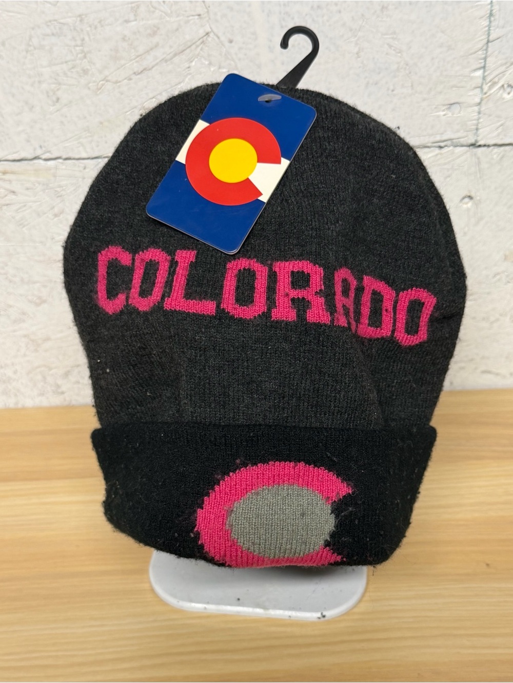 Colorado Adult Knit Beanie Hat - Black and Pink